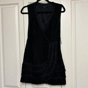 Nanette Lepore Women's 4 Sleeveless Nefertiti Fringe Trim Wrap Cocktail Mini EUC